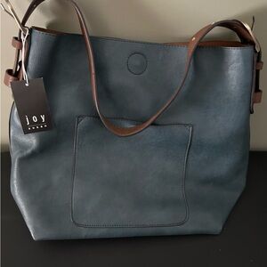 Joy Susan Teal Tote with Brown Accents